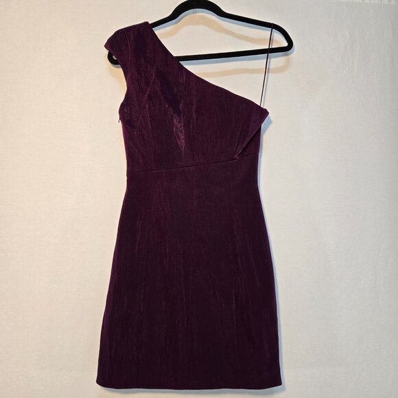 JASMINE DI MILO Old Money Silky Plum One-Shoulder Bodycon Mini Dress Size US 4. - Picture 3 of 17